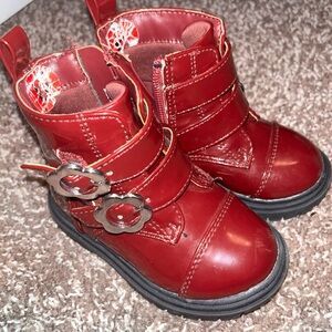 Kids maroon Boots with Floral Buckle